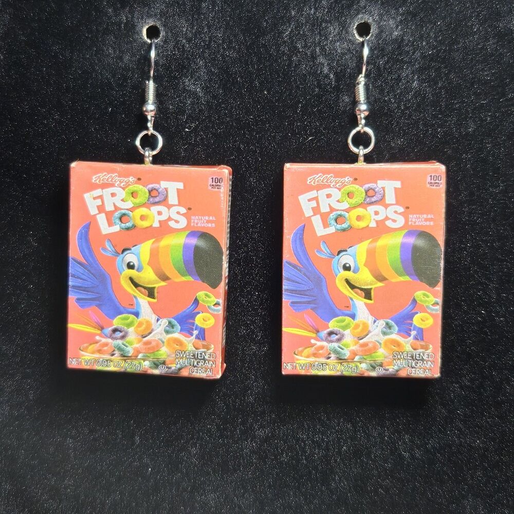 Toucan Sam Froot Loops Cereal Funky Food Dangle Earrings Silver hooks